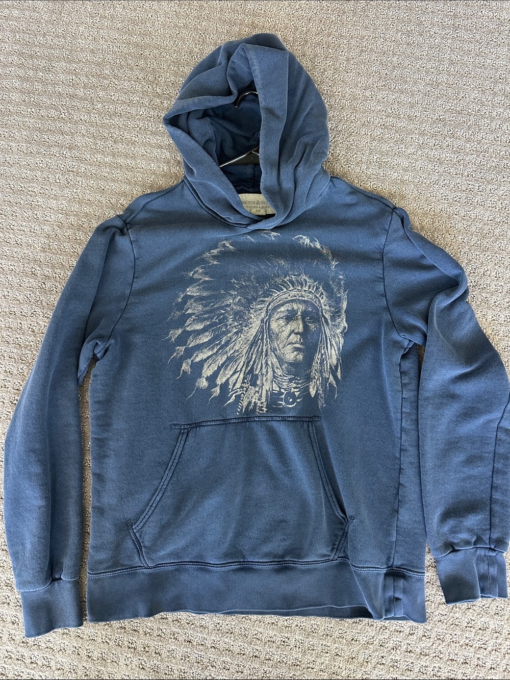 Denim & Supply Ralph Lauren Blue Pullover Hoodie with Indian Chief Graphic